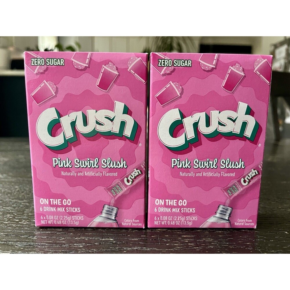 Crush Pink Swirl Slush Strawberry Vanilla Drink Mix Zero Sugar 2x6 Pack